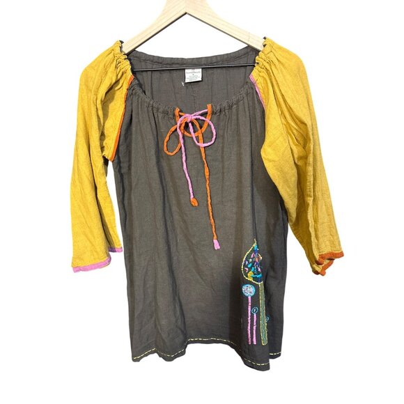 Sacred Threads Womens Bohemian Tunic Top With Embroidered Floral Detail 3/4 Slee - Picture 1 of 7